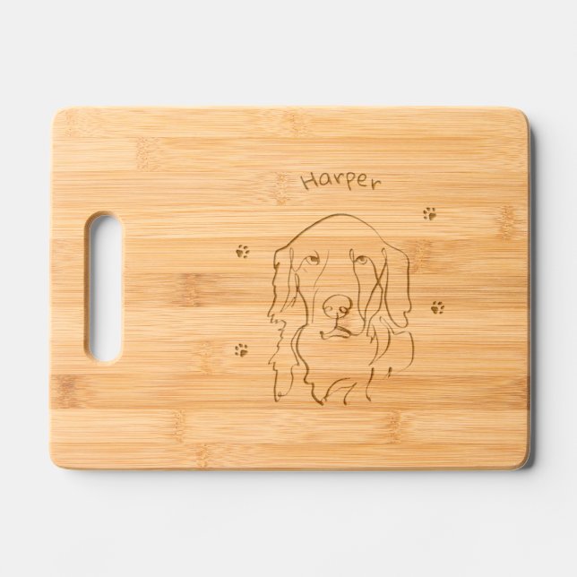 Customizable Golden Retriever Line Art Engraved Cutting Board (Front)