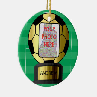Customizable golden soccer ball award ornament
