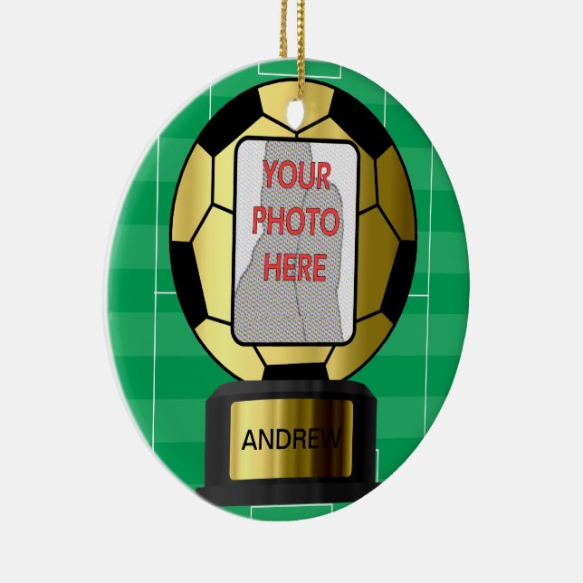 Customizable golden soccer ball award ornament (Right)