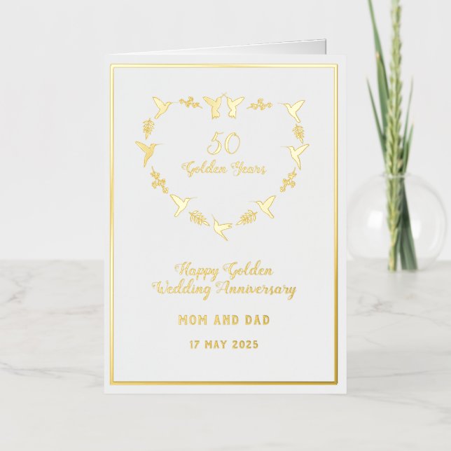 Customizable Golden Wedding Anniversary Foil Greeting Card (Front)