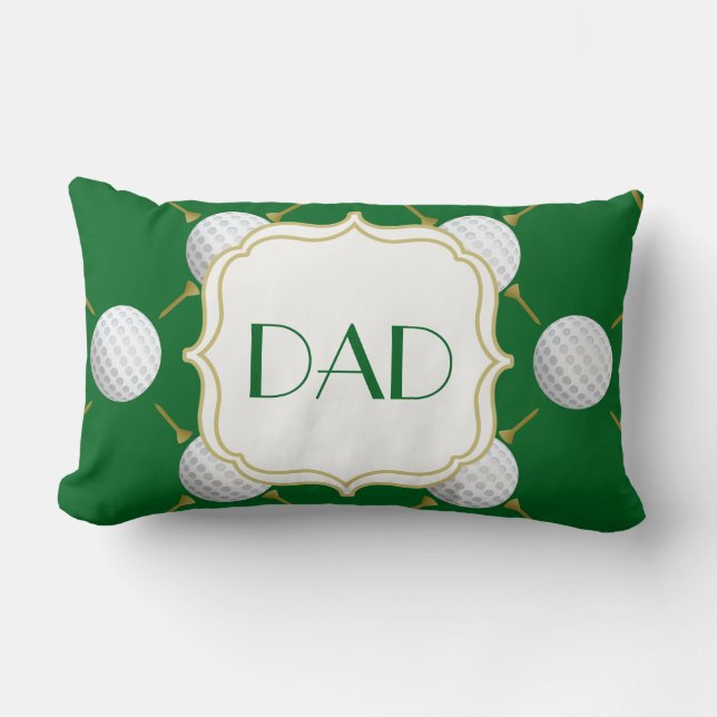 Customizable Golf Ball and Tees on Green Lumbar Pillow (Front)