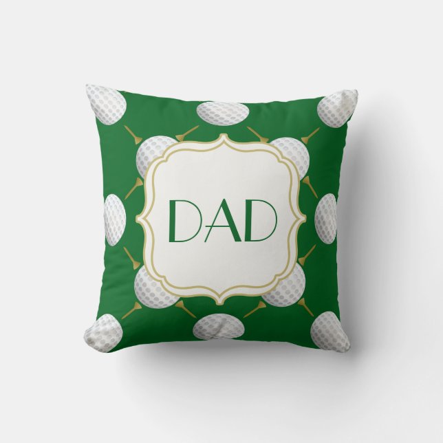 Customizable Golf Ball and Tees on Green Throw Pillow (Front)