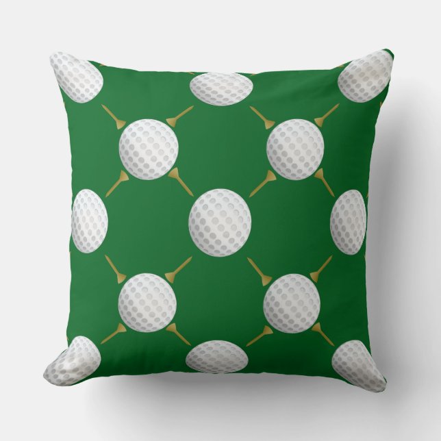 Customizable Golf Ball and Tees on Green Throw Pillow (Front)