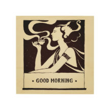 Customizable Good Morning Coffee Art Nouveau Woman