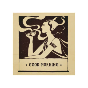 Customizable Good Morning Coffee Art Nouveau Woman