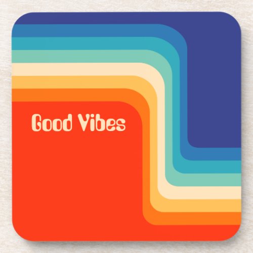 Customizable Good Vibes 70s Ombre Beverage Coaster