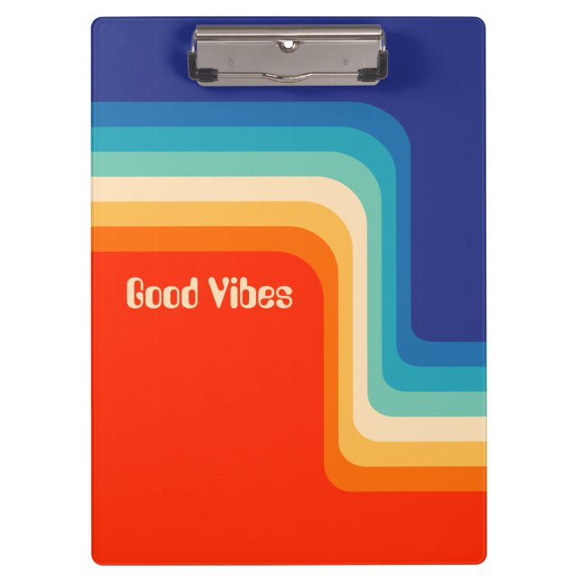 Customizable Good Vibes 70s Ombre Clipboard (Front)