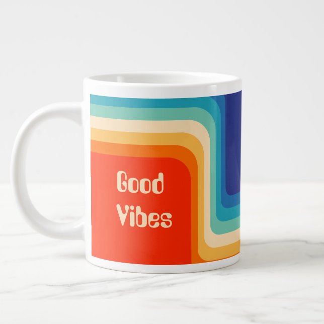 Customizable Good Vibes 70s Ombre Giant Coffee Mug (Left)