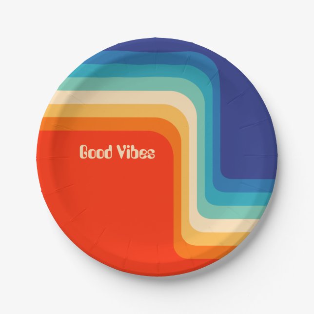Customizable Good Vibes 70s Ombre Paper Plates (Front)