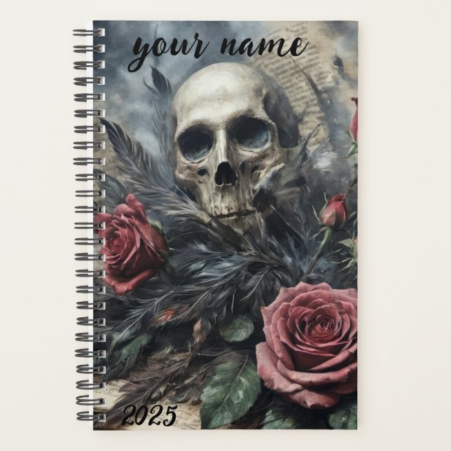 Customizable "Gothic Skull and Roses #2" Planner (Front)