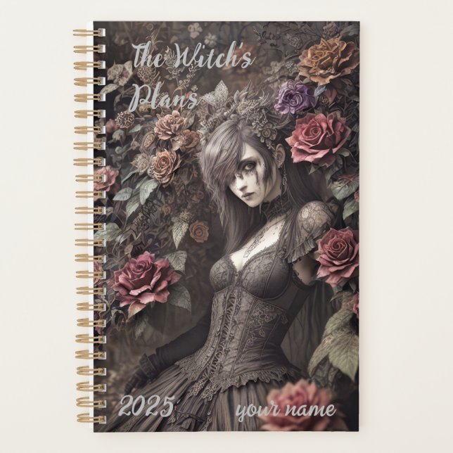 customizable - "Gothic Witch Rose" Planner (Front)
