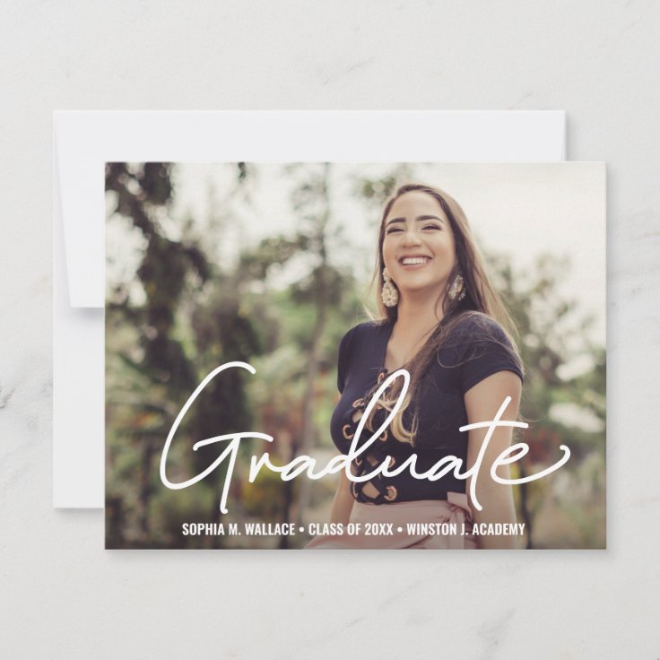 Customizable Graduate Script Photo Announcement | Zazzle