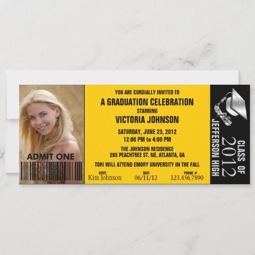 Customizable Graduation Admission Ticket Invite