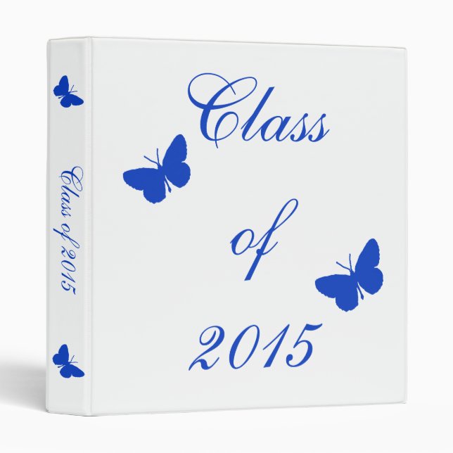 Customizable Graduation - Blue and White Butterfly 3 Ring Binder (Front/Spine)