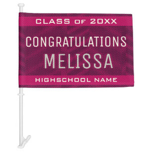 Customizable Graduation Congrats Modern Pink Girly Car Flag