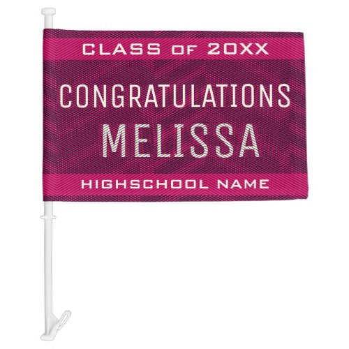 Customizable Graduation Congrats Modern Pink Girly Car Flag