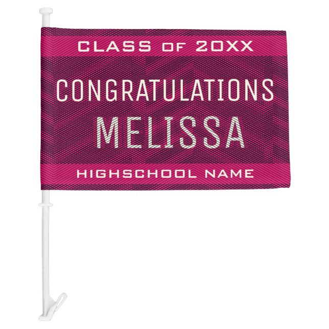 Customizable Graduation Congrats Modern Pink Girly Car Flag (Front)
