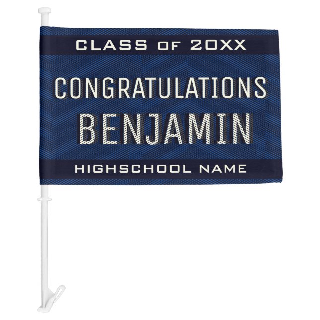 Customizable Graduation Congrats Navy Black White  Car Flag (Front)