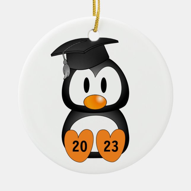 Customizable Graduation Penguin Ceramic Ornament (Front)