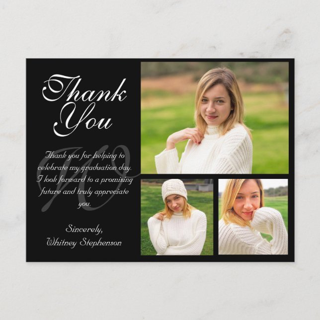 Customizable Graduation Thank You Card 3 Photos (Front)