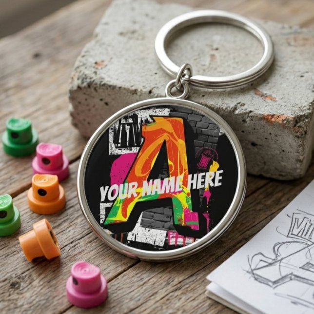 Customizable Graffiti Style Letter "A" Graphic Keychain (Creator Uploaded)