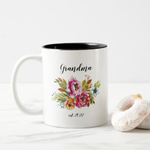 CUSTOMIZABLE Grandma Date - First time Grandma Cof Two-Tone Coffee Mug