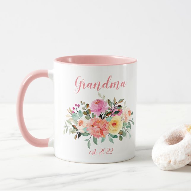 CUSTOMIZABLE Grandma Date - First time Grandma Mug (With Donut)