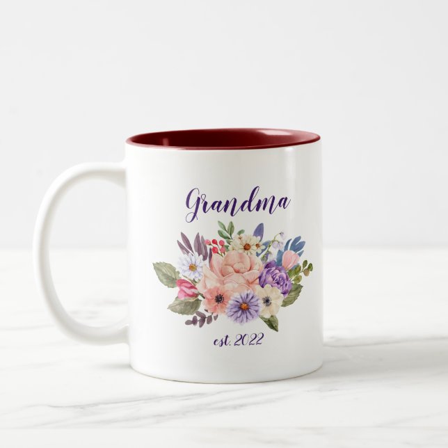 CUSTOMIZABLE Grandma Date - First time Grandma Two-Tone Coffee Mug (Left)