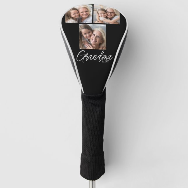 Customizable Grandma Established Year 3 Photo Golf Head Cover (Front)
