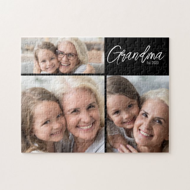 Customizable Grandma Established Year 3 Photo Jigsaw Puzzle (Horizontal)