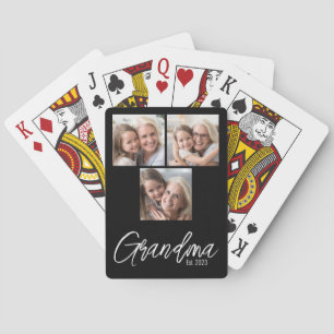 Customizable Grandma Established Year 3 Photo Poker Cards