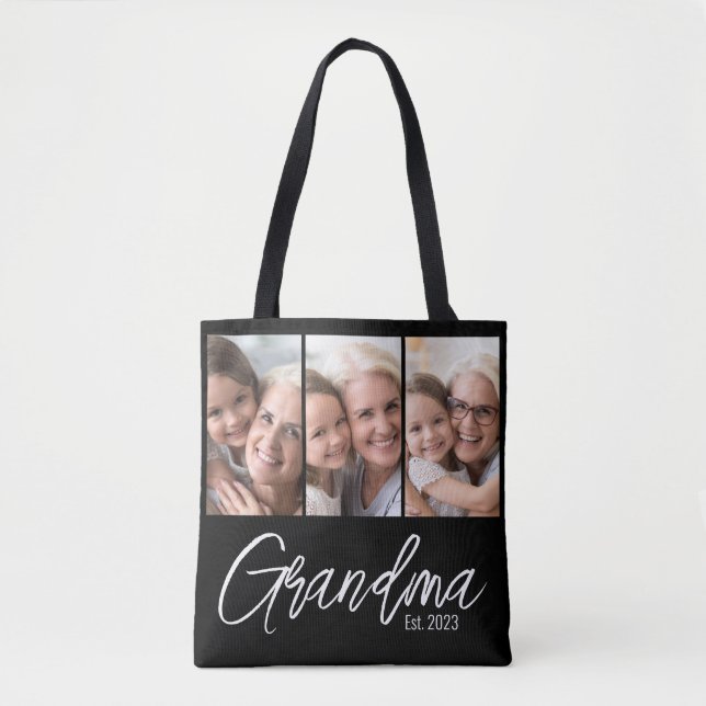 Customizable Grandma Established Year 3 Photo Tote Bag (Front)