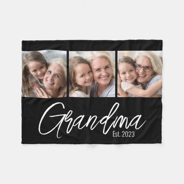 Customizable Grandma Established Year 3 Picture Fleece Blanket (Front (Horizontal))