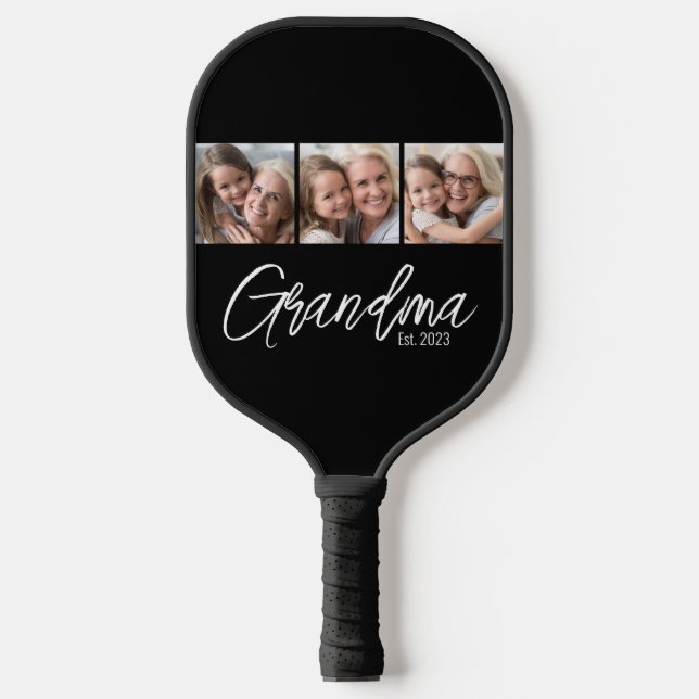 Customizable Grandma Established Year 3 Picture Pickleball Paddle (Front)