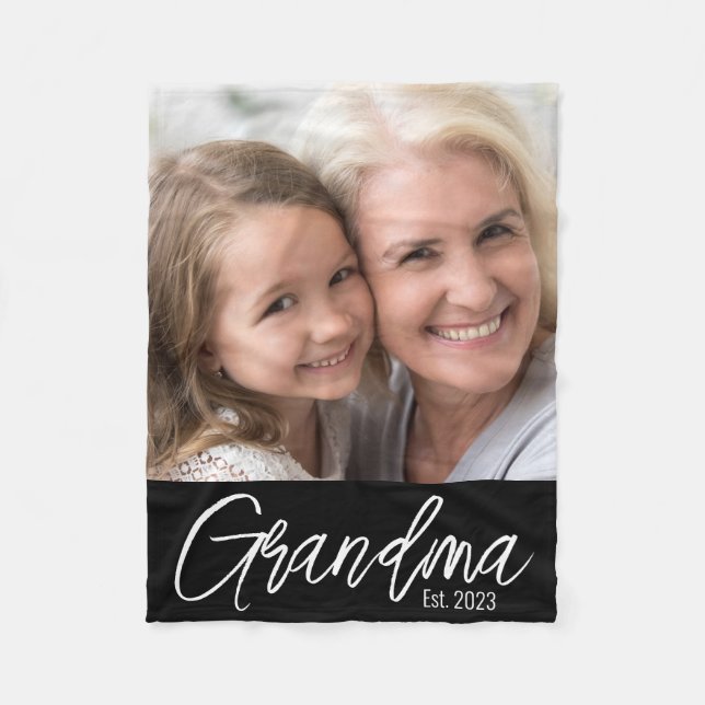 Customizable Grandma Established Year Photo Fleece Blanket (Front)