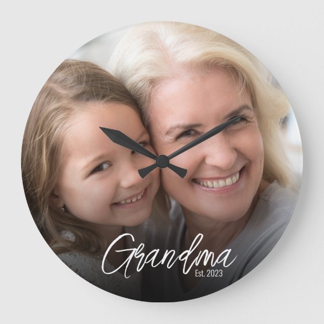 Customizable Grandma Established Year Photo Large Clock (Front)