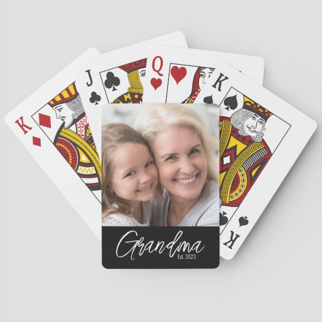 Customizable Grandma Year Established Photo Poker Cards (Back)