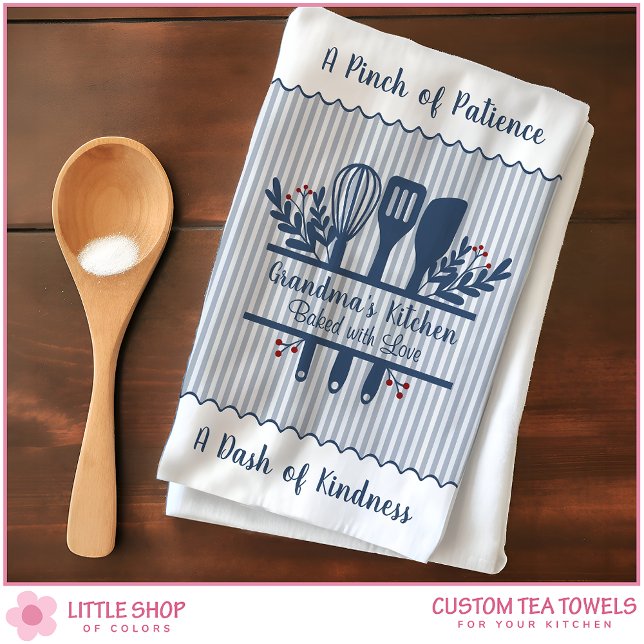 Customizable Grandmas Kitchen Blue Stripes Towel (Creator Uploaded)