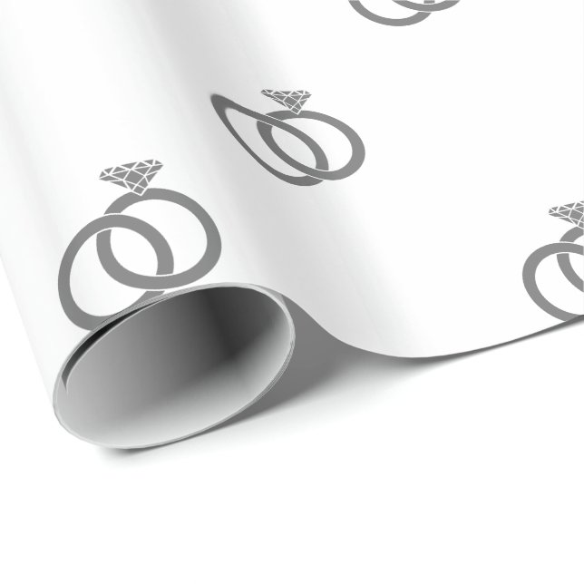 Customizable Gray Wedding Rings on White Wrapping Paper (Roll Corner)