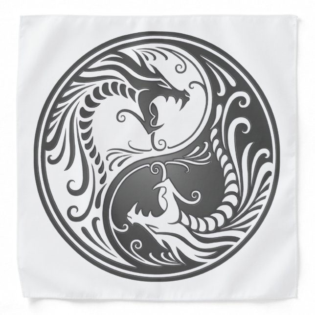 Customizable Gray Yin Yang Dragons Bandana (Front)