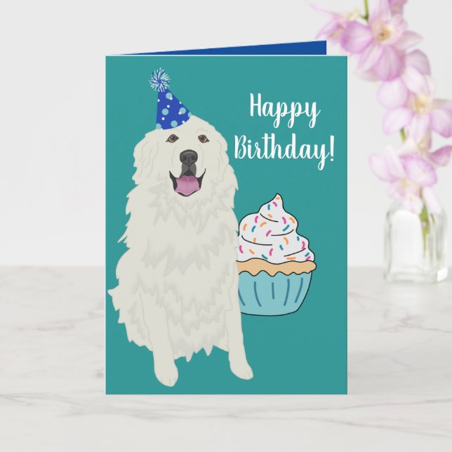 Customizable Great Pyrenees Birthday Card (Orchid)