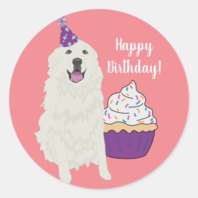 Customizable Great Pyrenees Birthday  Classic Roun Round Sticker (Front)