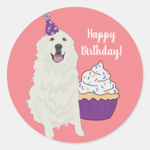 Customizable Great Pyrenees Birthday Classic Roun Round Sticker