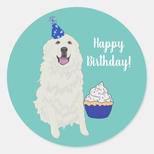 Customizable Great Pyrenees Birthday   Classic Round Sticker