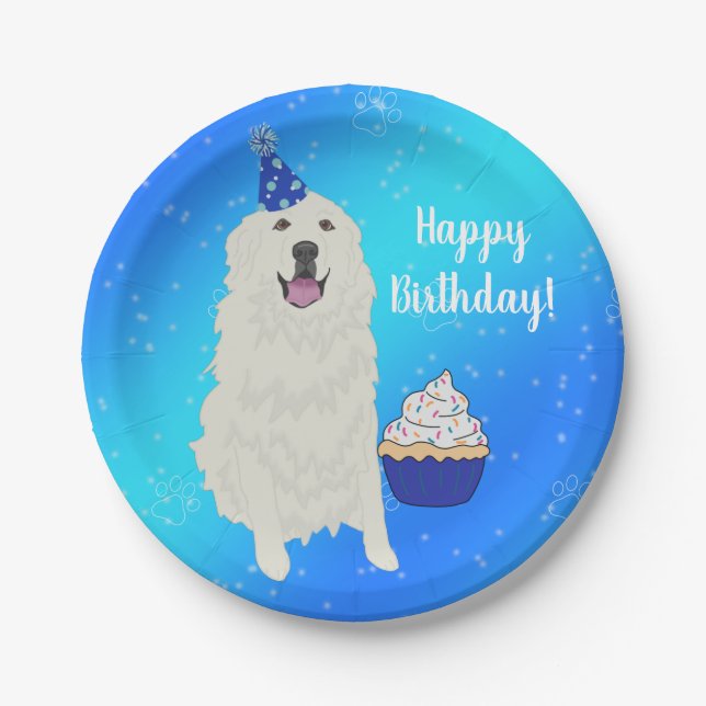 Customizable Great Pyrenees Birthday  Paper Plate (Front)
