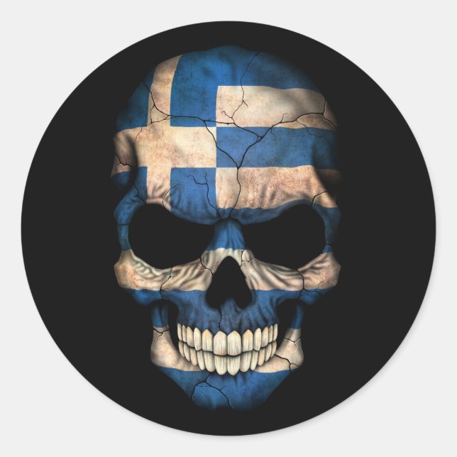 Customizable Greek Flag Skull Classic Round Sticker (Front)