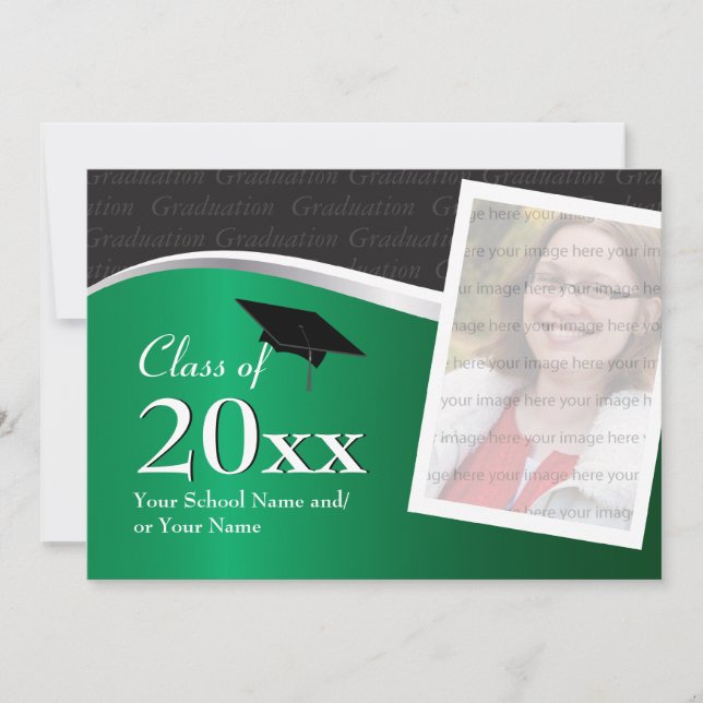 Customizable Green and Black Graduation Invitation (Front)