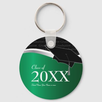 Customizable Green And Black Graduation Keychain by lovescolor at Zazzle