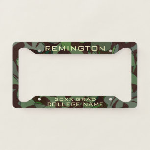 Customizable Green and Brown Camouflage Graduation License Plate Frame