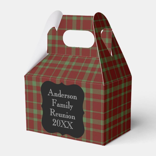 Customizable Green and Red Plaid Family Reunion Favor Boxes (Front Side)